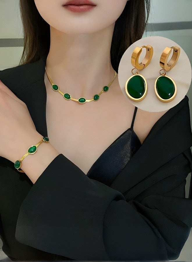Hilyagems Women's Jewelry Set Emerald Necklace Bracelet Set Wedding Anniversary Birthday Engagement Gift for Bridesmaid & Wife & Girlfriend & Friend - Image 1